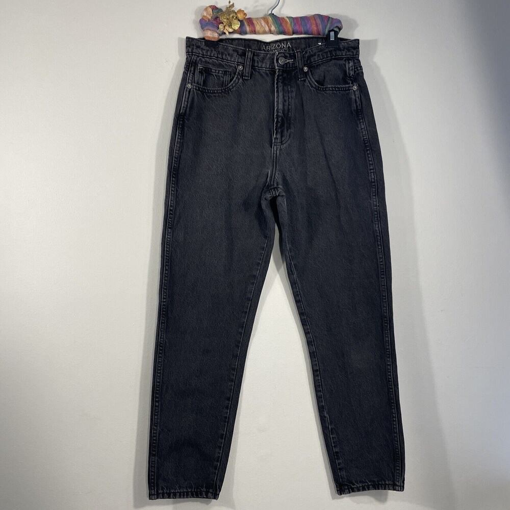 Arizona Jean Co. Womens Size 7 Highest Rise Mom Jeans Faded Black Denim Pockets